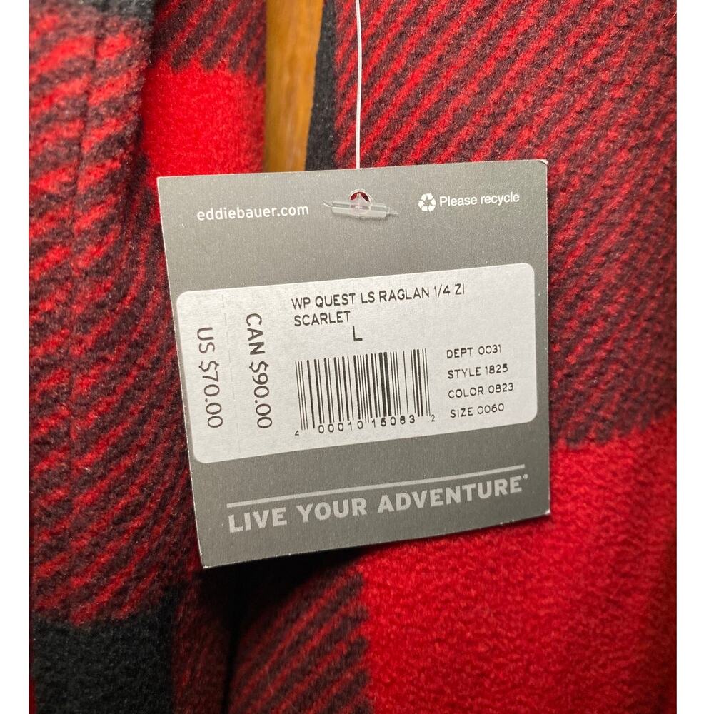 NWT - Eddie Bauer - Red Plaid Fleece Quarter Zip - Large P - Picture 4 of 5